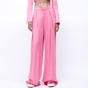 NWT Zara Full Length Satin Effect Pink Pants